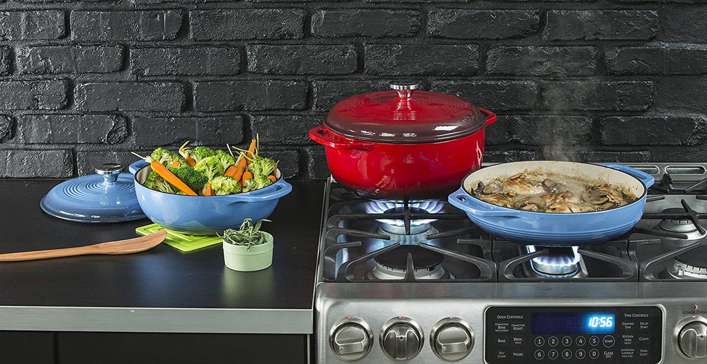 3.6 Quart Enameled Cast Iron Oval Casserole with Lid– Dual Handles – Oven Safe up to 500° F or on Stovetop - Use to Marinate, Cook, Bake, Refrigerate and Serve – Island Spice Red