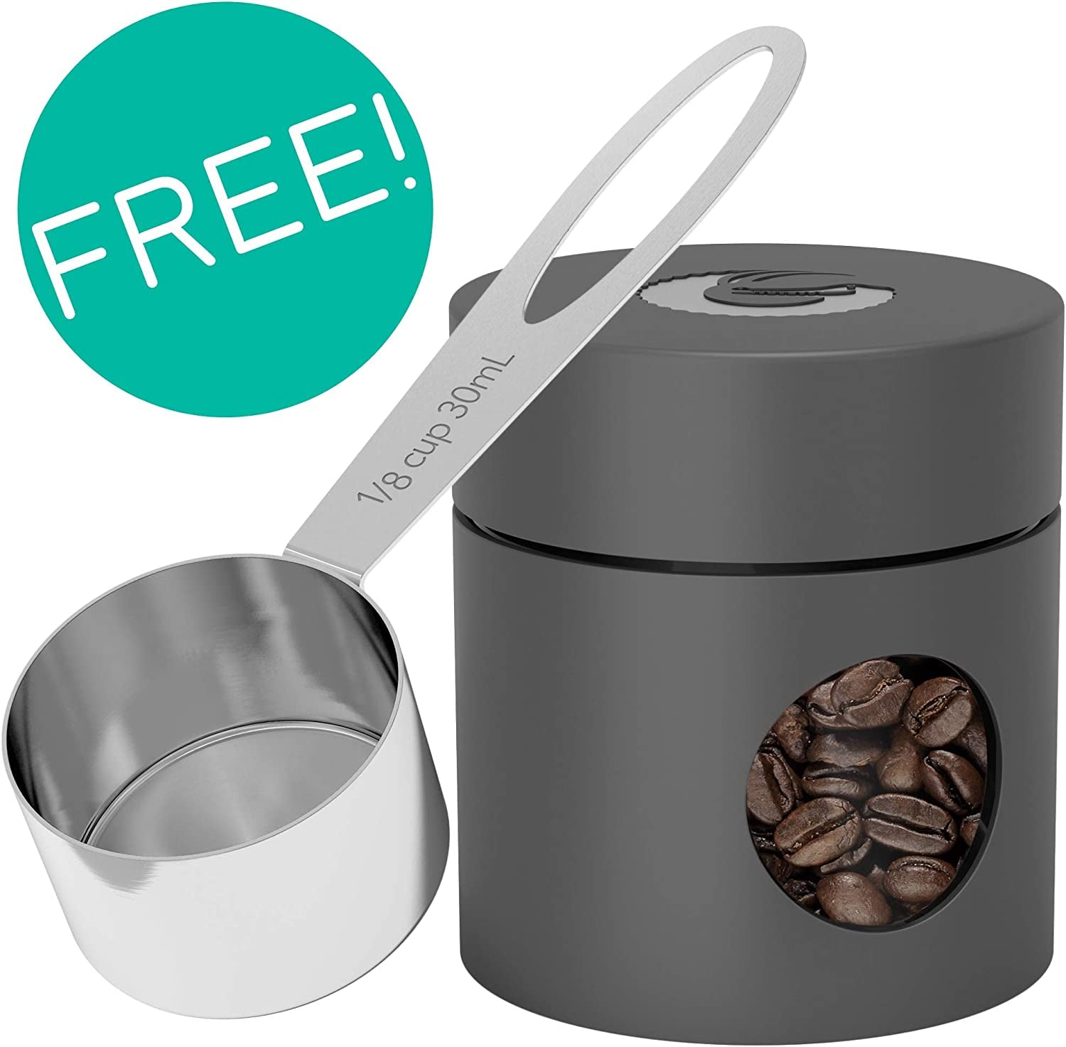 Coffee Canister Airtight, 16Oz Stainless Steel and 4Oz Borosilicate Glass Travel Kitchen Food Storage Container with Date Tracker, Scoop for Beans, Ground, Sugar, Tea, Cookies Jars